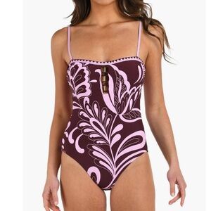 La Blanca Fiji Bandeau One-Piece Swimsuit Convertible Straps Size 6 Plum Pink